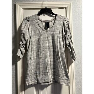 Anthropologie Dolan T-Shirt Top Women Large Gray Scoop Neck Ruched 3/4 Sleeve